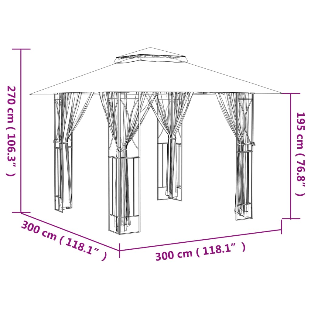 vidaXL Paviljon s stranskimi stenami antracit 300x300x270 cm jeklo