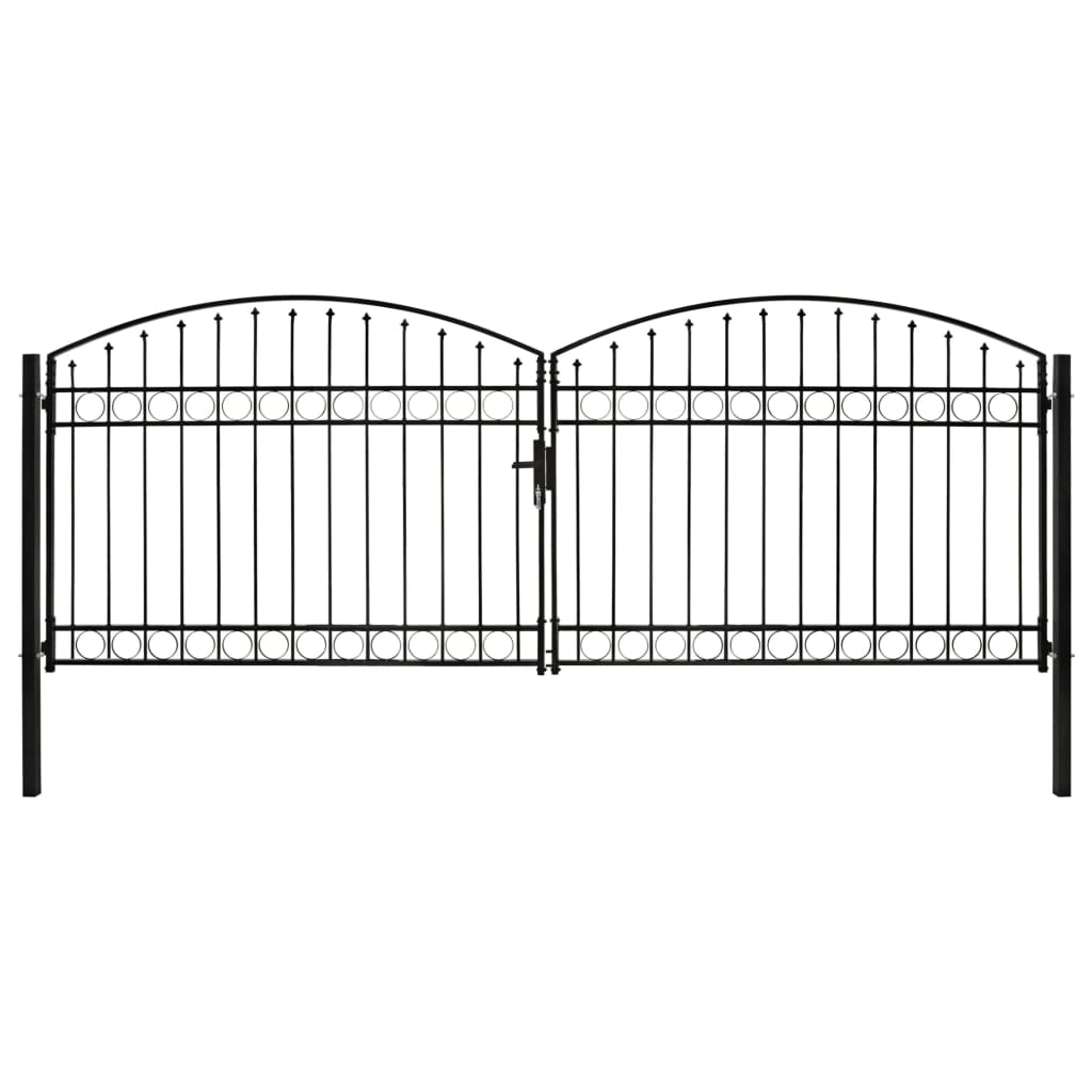 vidaXL Dvojna vrata za ograjo zaobljena jeklo 400x150 cm črna