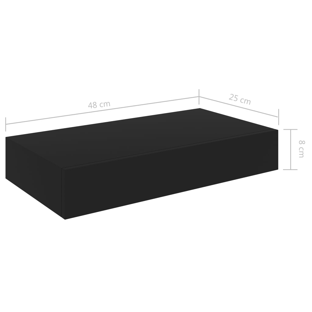 vidaXL Lebdeča stenska polica s predalom črna 48x25x8 cm