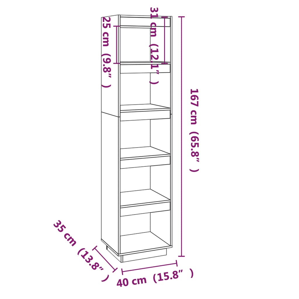 vidaXL Knjižna omara za razdelitev prostora 40x35x167 cm borovina