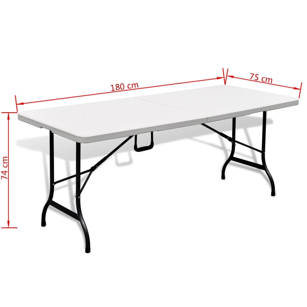 vidaXL Zložljiva vrtna miza bela 180x75x74 cm HDPE