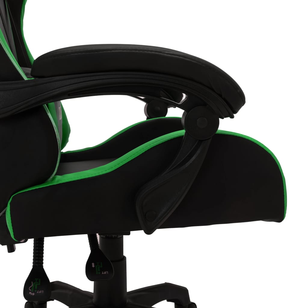 vidaXL Racing stol z RGB LED lučkami zeleno in črno umetno usnje