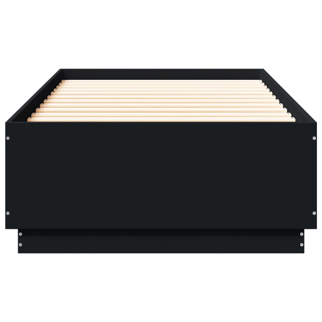 vidaXL Posteljni okvir z LED lučkami črn 90x200 cm inženirski les