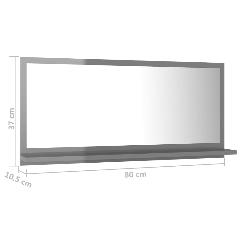 vidaXL Kopalniško ogledalo visok sijaj sivo 80x10,5x37 cm iverna pl.