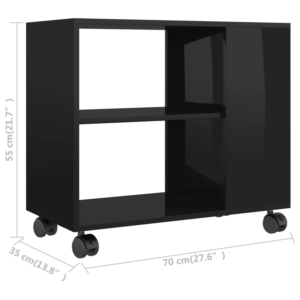 vidaXL Stranska mizica visok sijaj črna 70x35x55 cm konstruiran les