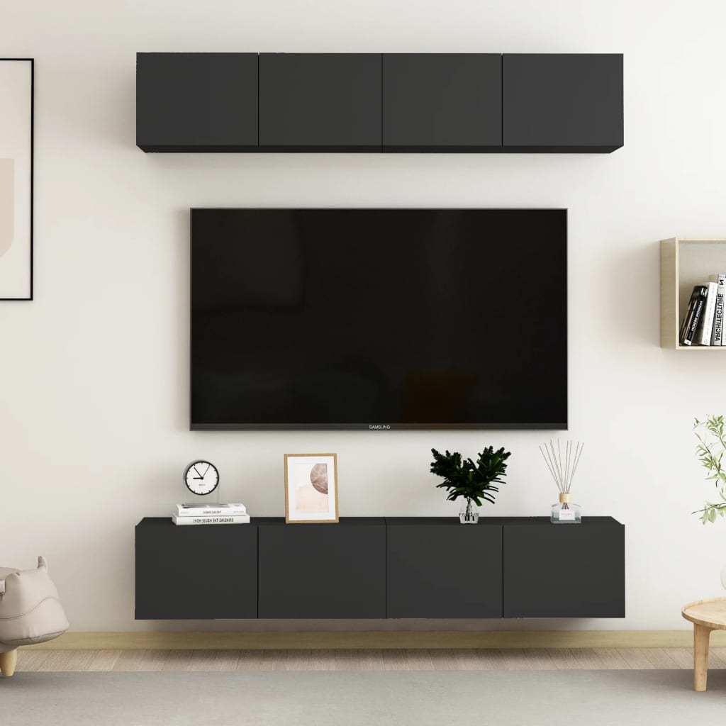 vidaXL TV omarice 4 kosi črne 80x30x30 cm iverna plošča