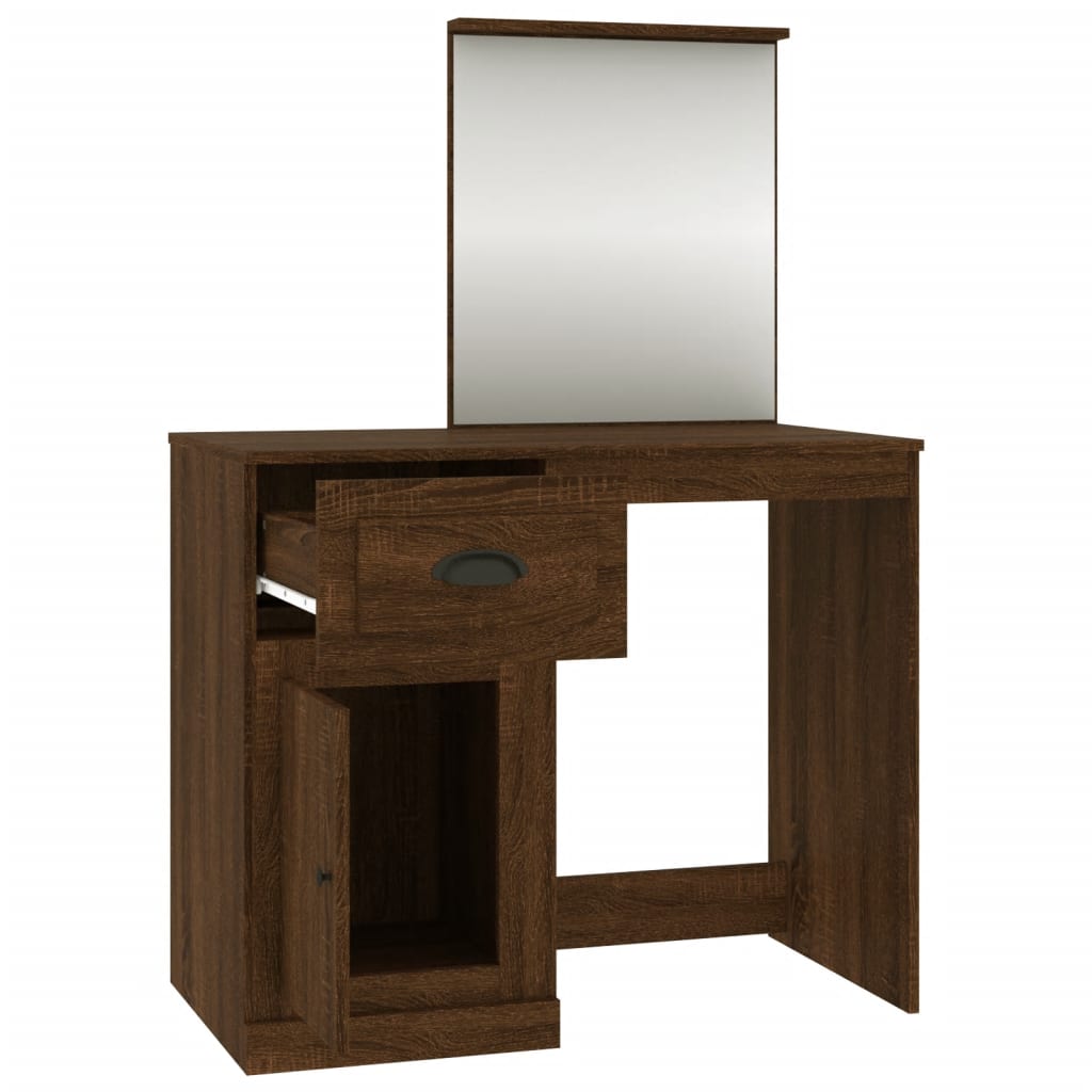 vidaXL Toaletna mizica z ogledalom rjav hrast 90x50x132,5 cm inž. les