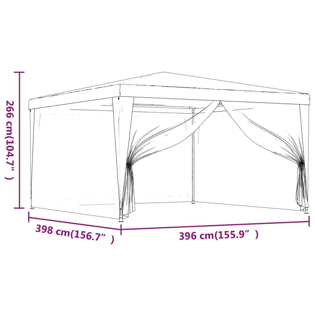 vidaXL Vrtni šotor s 4 mrežastimi stranicami 4x4 m bel