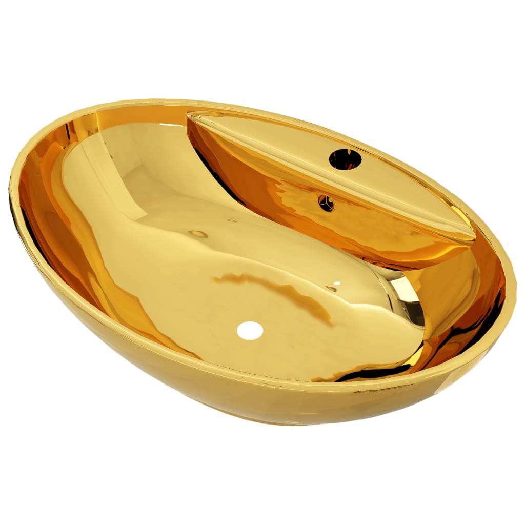 vidaXL Umivalnik z odprtino za odtekanje 58,5x39x21 cm keramičen zlat