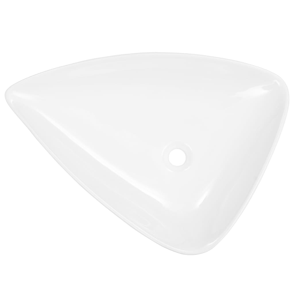 vidaXL Keramični umivalnik trikotne oblike 645x455x115 mm bel
