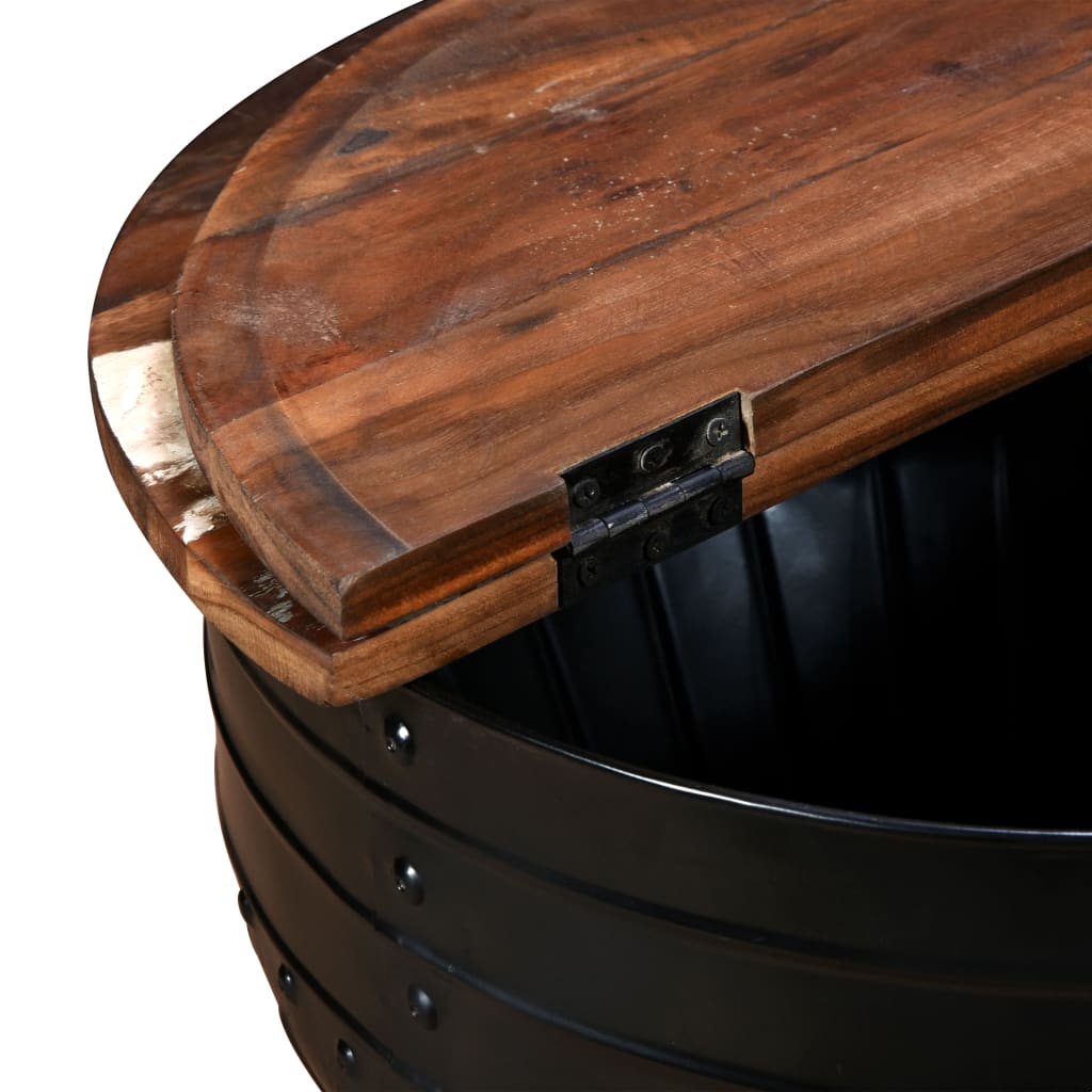 vidaXL Klubska mizica iz trdnega predelanega lesa črna oblika soda