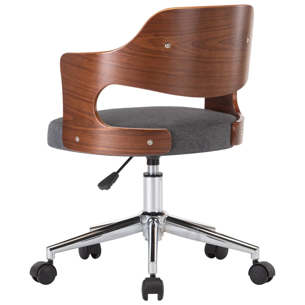 vidaXL Vrtljiv pisarniški stol siv ukrivljen les in blago