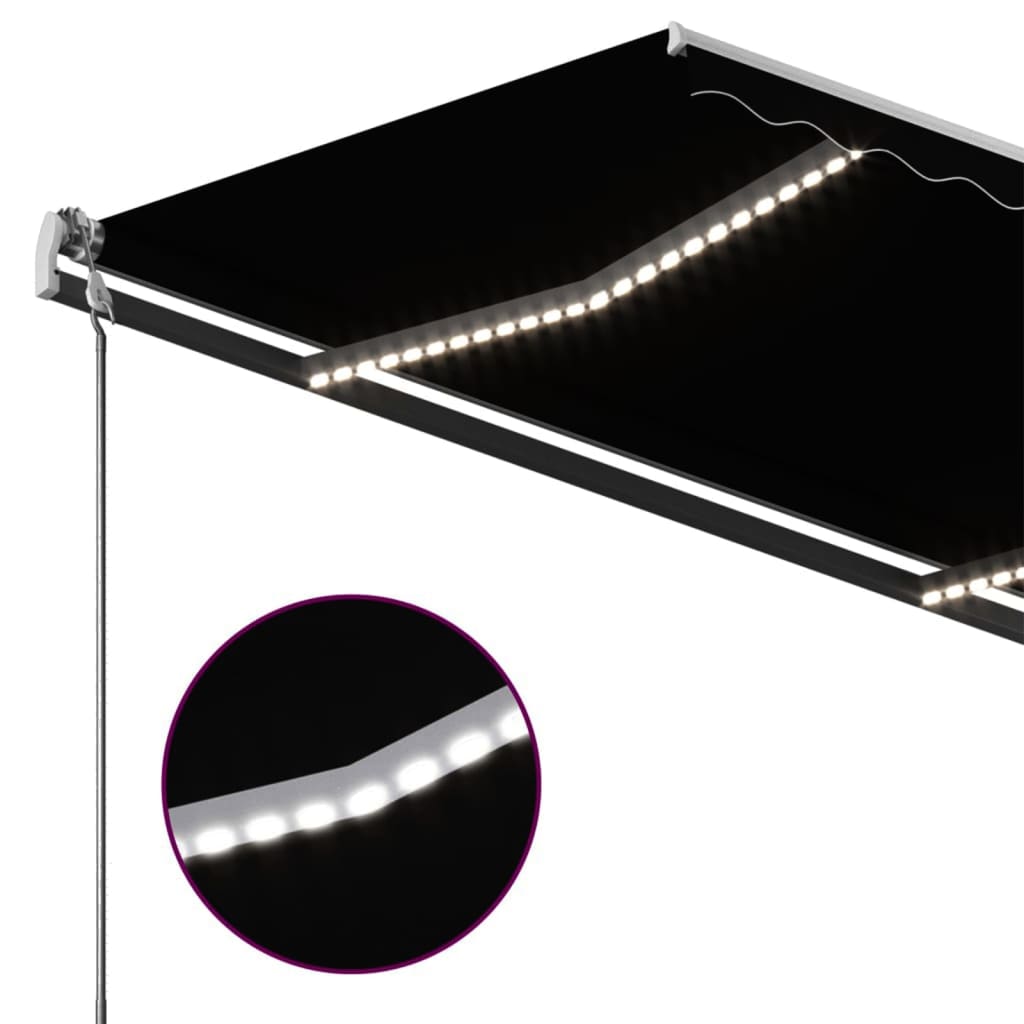 vidaXL Ročno zložljiva tenda z LED lučkami 450x350 cm antracitna