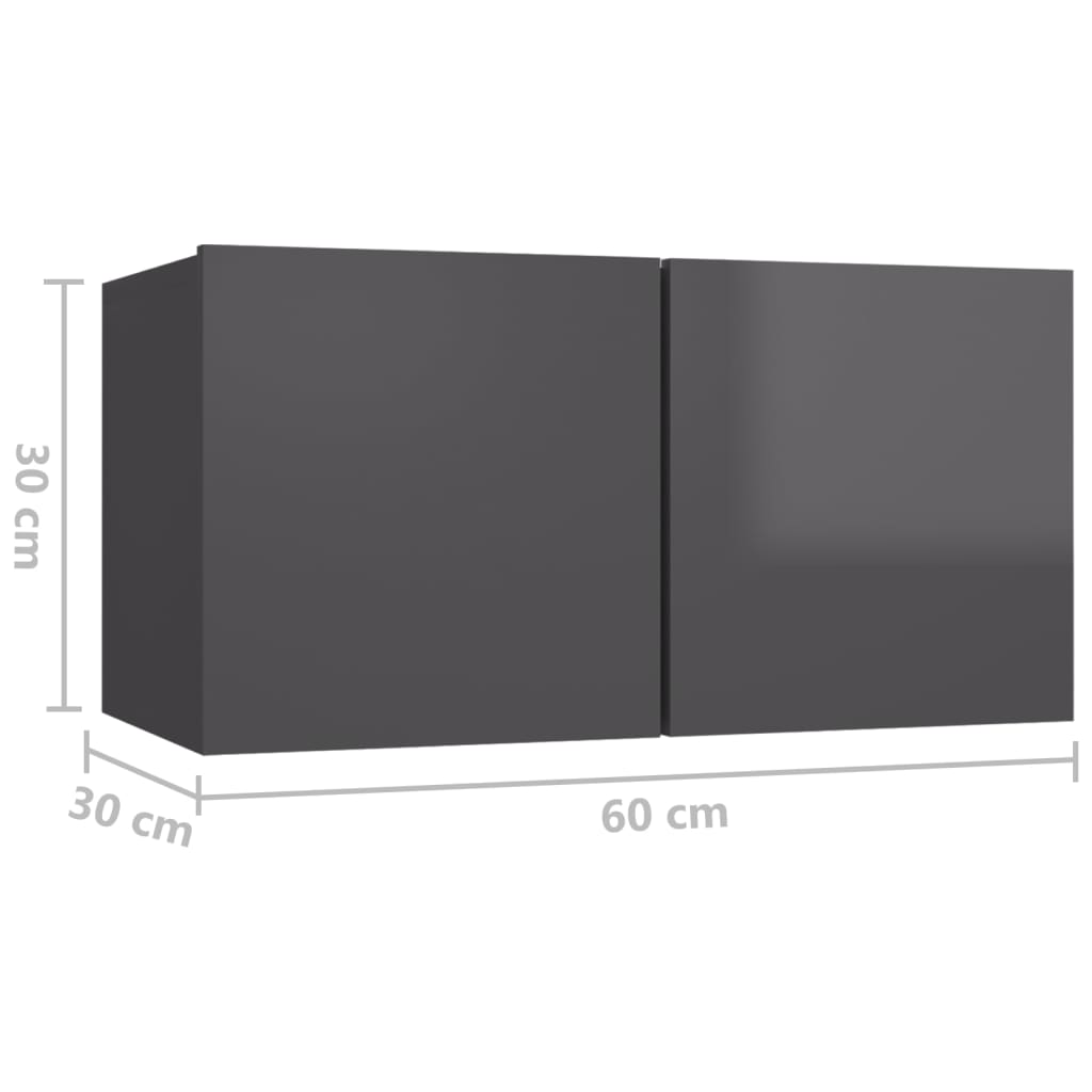 vidaXL Viseče TV omarice 3 kosi visok sijaj sive 60x30x30 cm