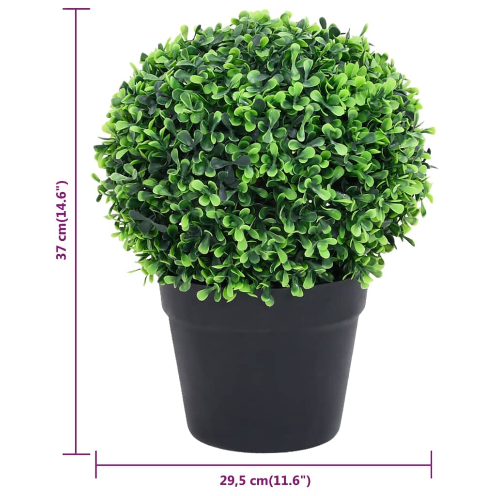 vidaXL Umetna rastlina pušpan 2 kosa z lonci okrogle oblike 37 cm