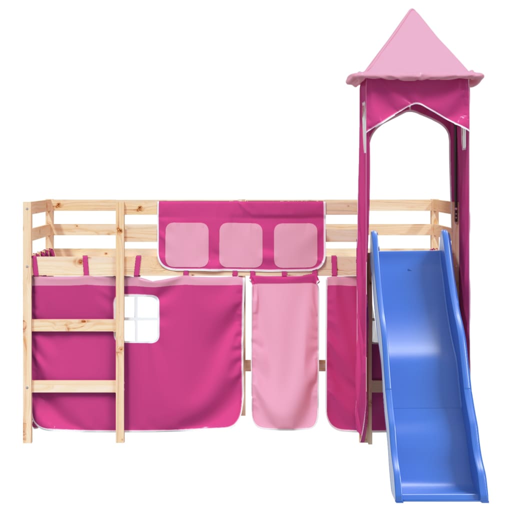 vidaXL Otroški pograd s stolpom roza 80x200 cm trdna borovina
