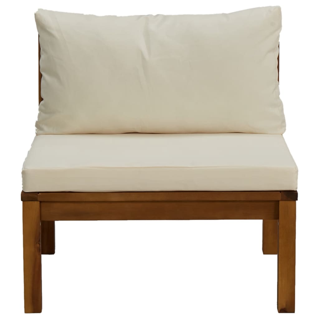 vidaXL Sekcijski sredinski kavč s kremno belo blazino akacijev les
