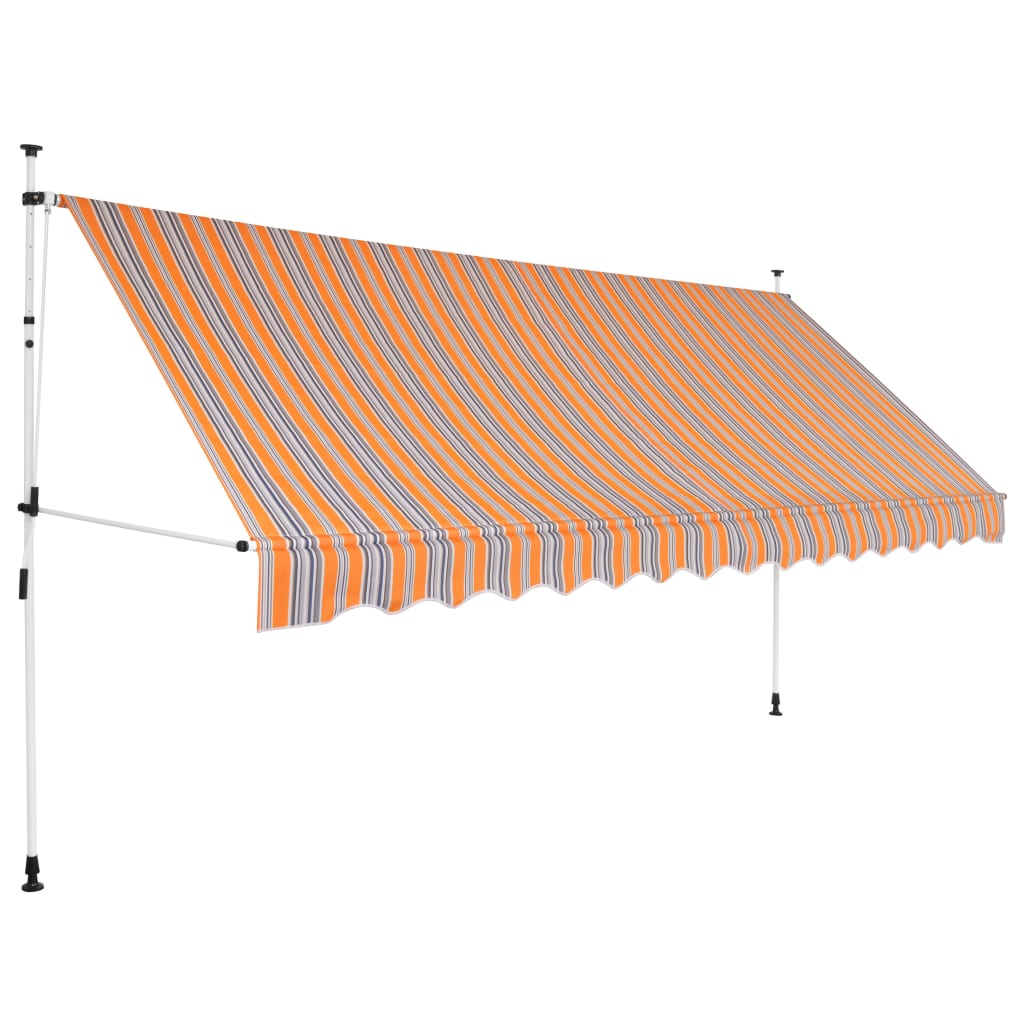 vidaXL Ročno zložljiva tenda 350 cm rumene in modre črte