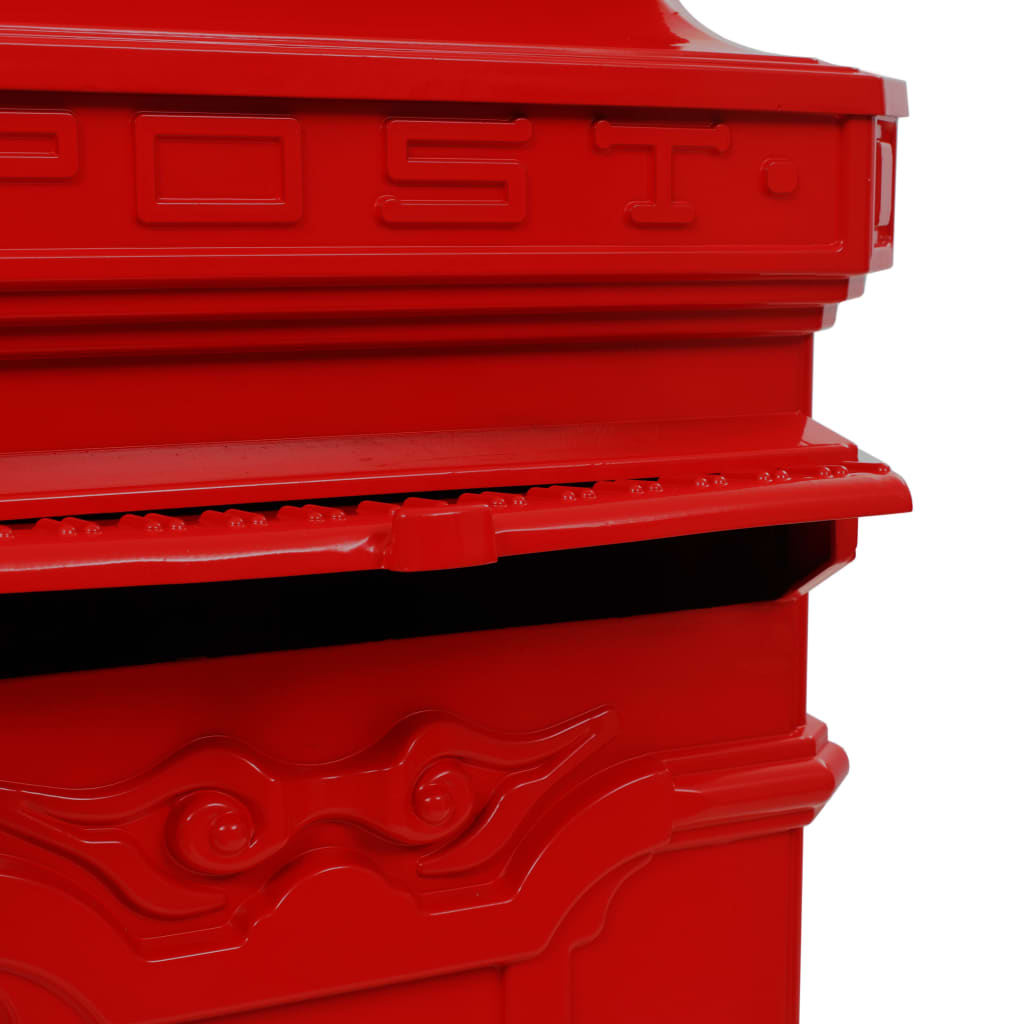 vidaXL Stoječi poštni nabiralnik aluminij starinski stil rdeče barve