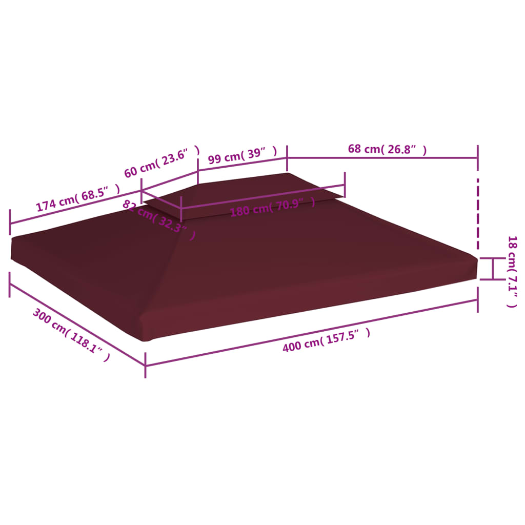 vidaXL Streha za paviljon 2-delna 310 g/m² 4x3 m bordo