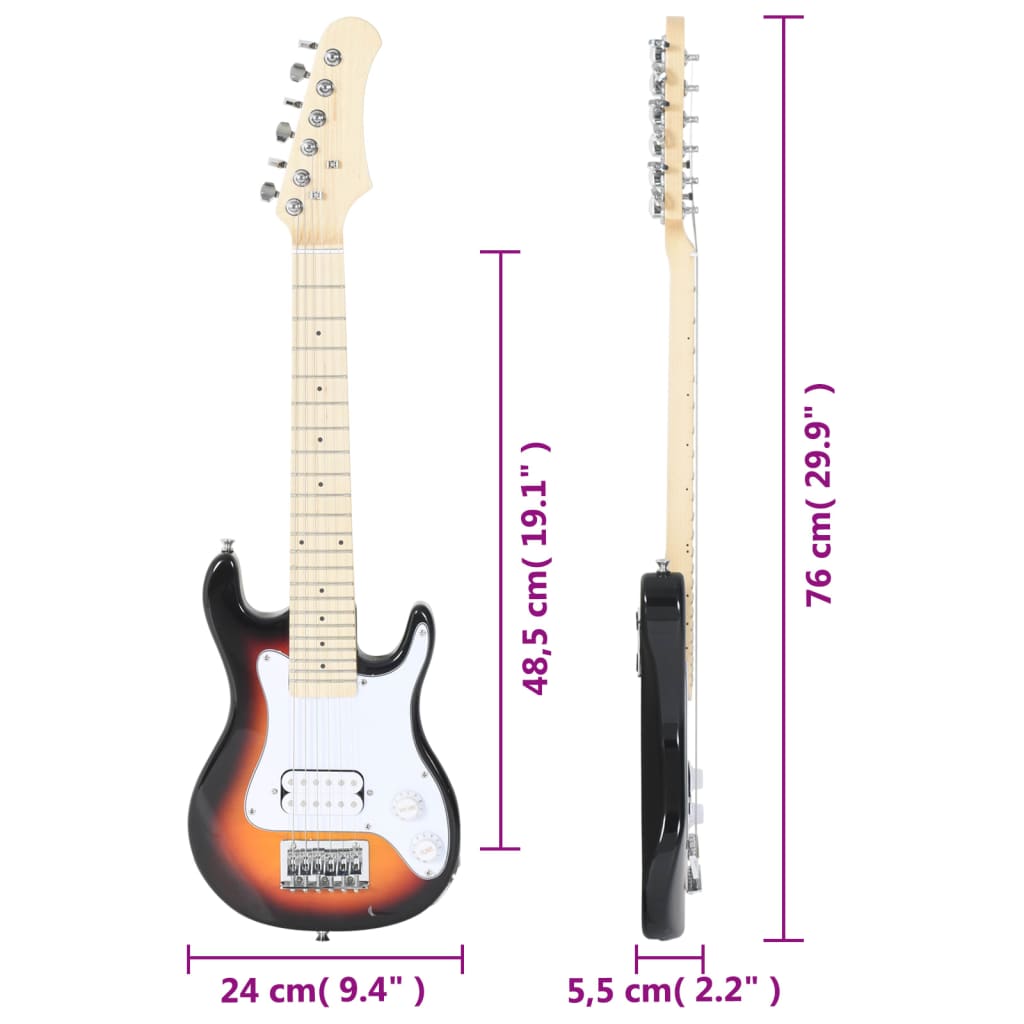 vidaXL Otroška električna kitara s torbo rjava in bela 3/4 30"