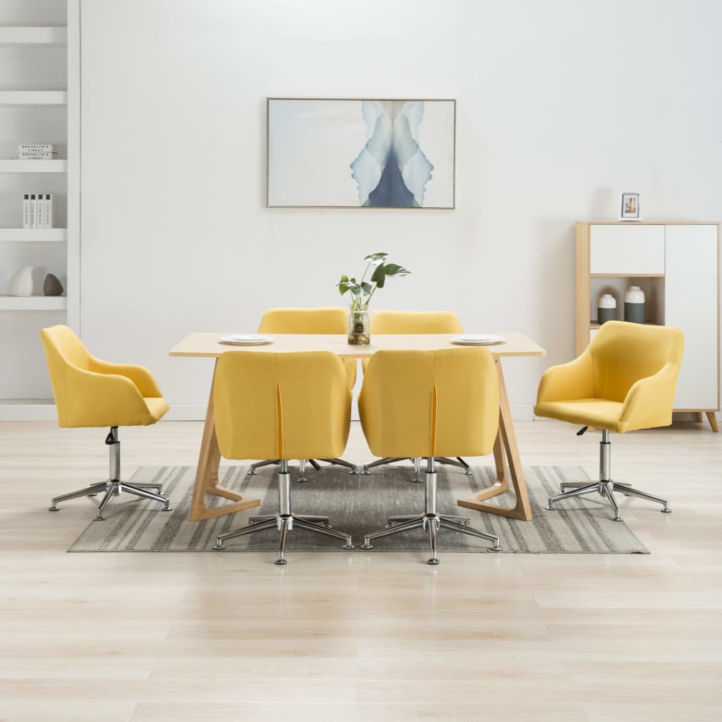 vidaXL Vrtljivi jedilni stoli 6 kosa rumeno blago