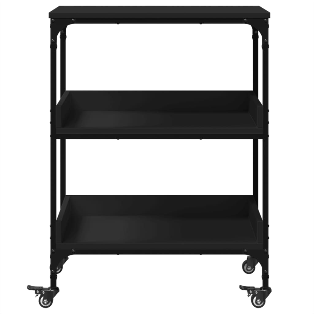 vidaXL Kuhinjski voziček črn 60x41x80,5 cm inženirski les