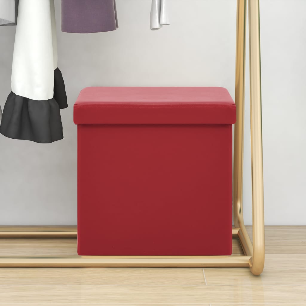 vidaXL Zložljiv stolček s prostorom za shranjevanje vinsko rdeč PVC