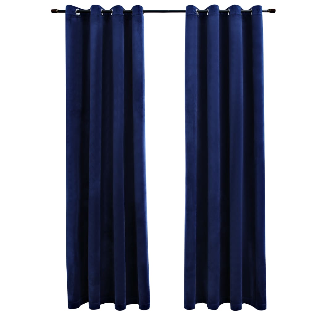 vidaXL Zatemnitvene zavese z obročki 2 kosa žamet temno modre 140x175