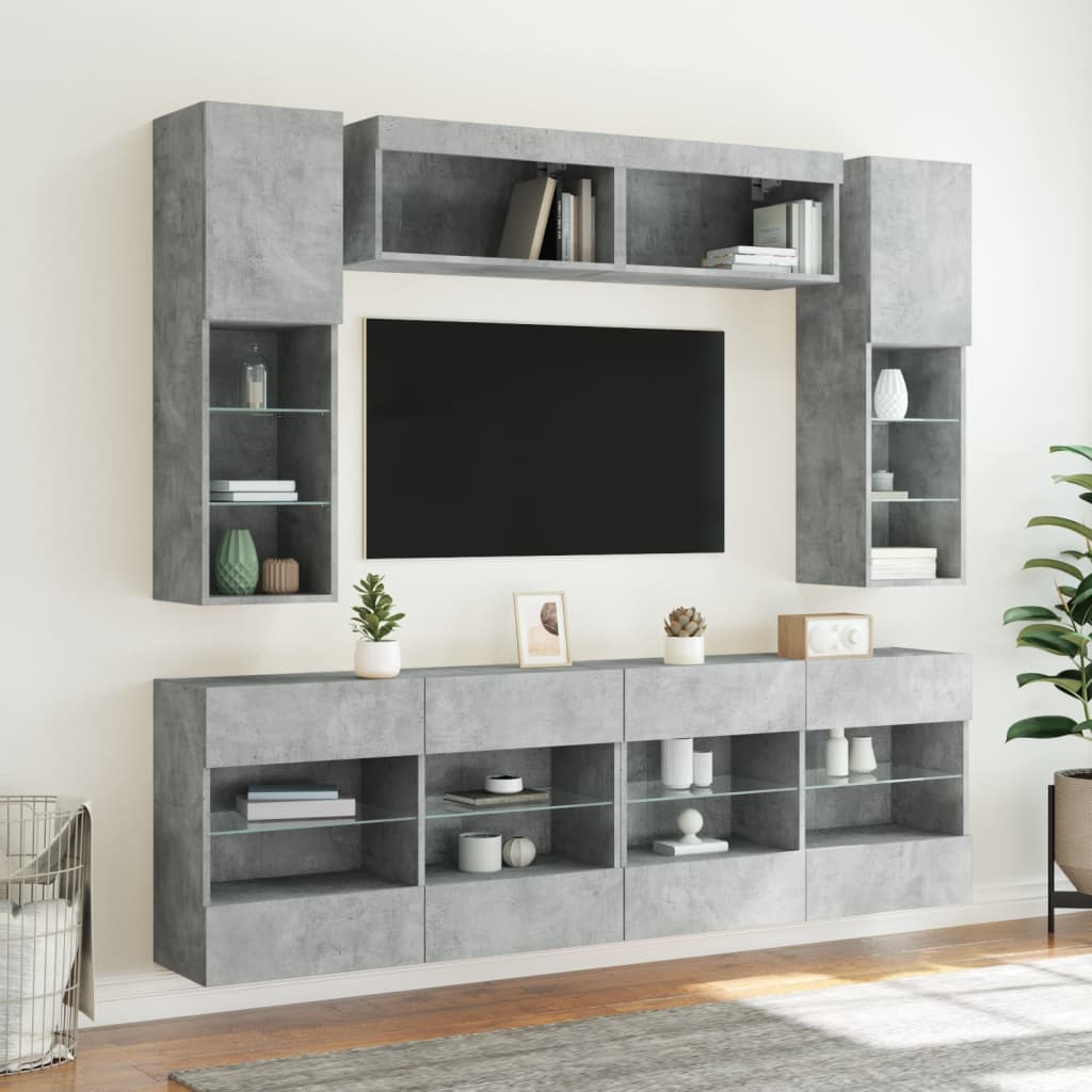 vidaXL Stenske TV omarice z LED lučkami 6 kosov betonsko sive