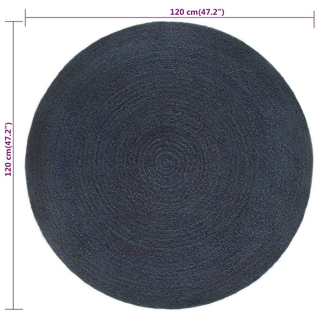 vidaXL Pletena preproga modra in naravna 120 cm juta okrogla