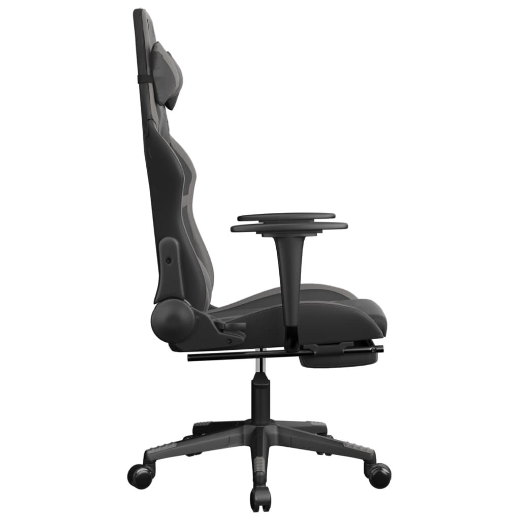 vidaXL Gaming stol z oporo za noge črno in sivo umetno usnje