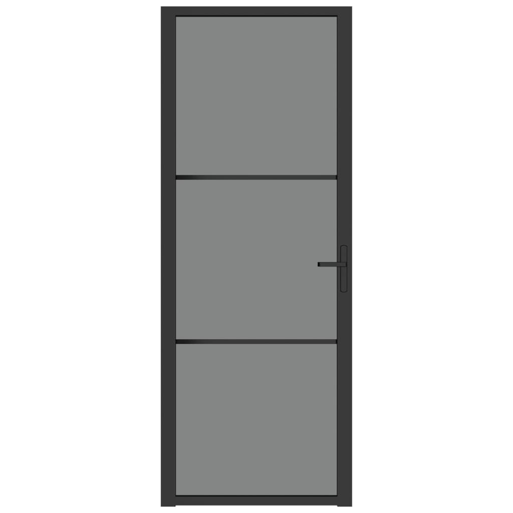 vidaXL Notranja vrata 76x201,5 cm črno ESG steklo in aluminij