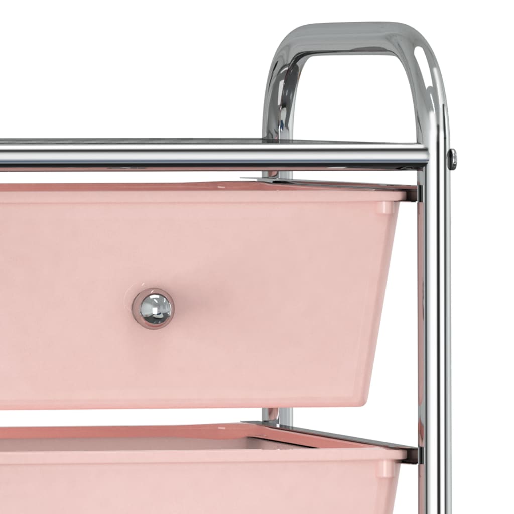 vidaXL Premični voziček s 4 predali roza plastika