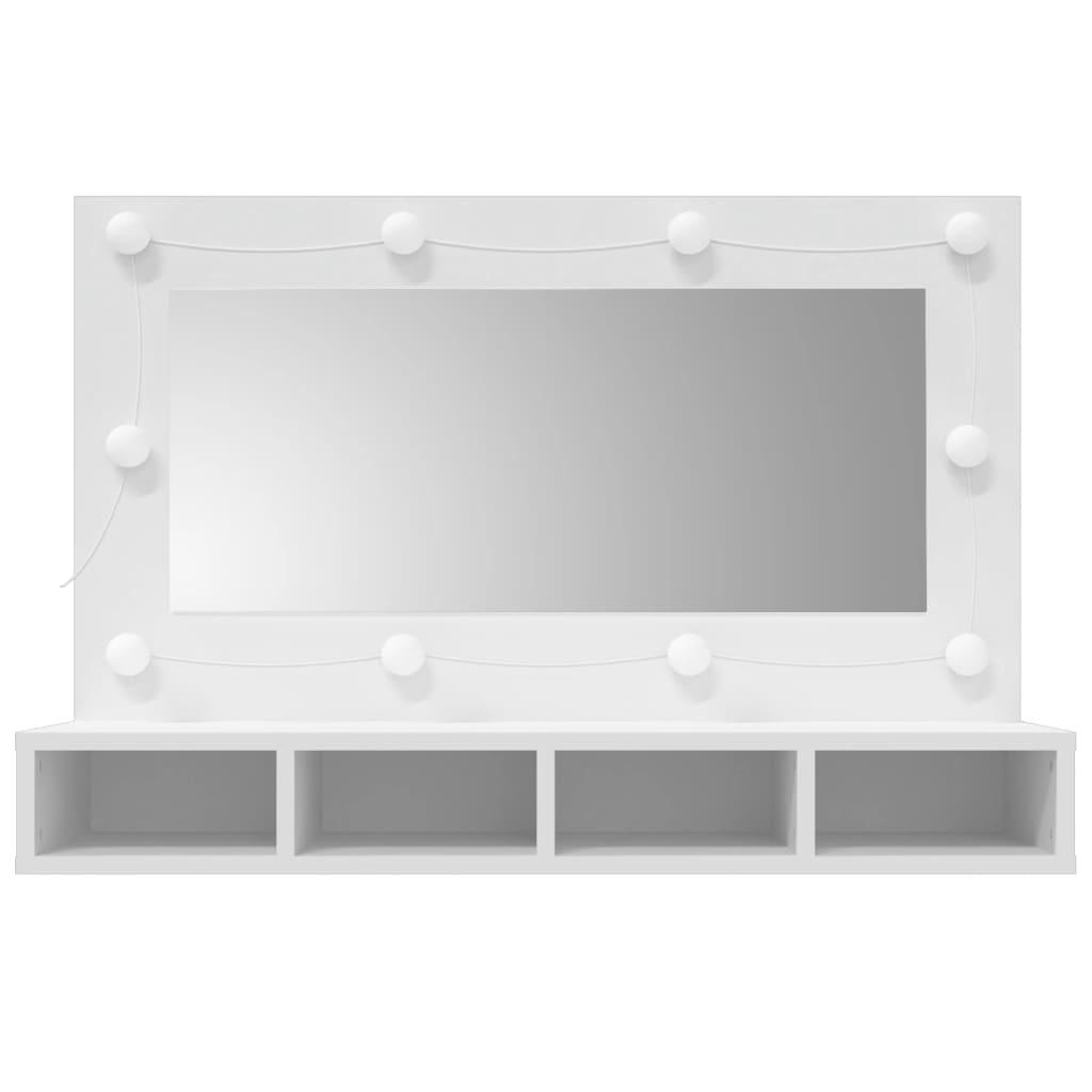 vidaXL Omarica z ogledalom in LED lučkami bela 90x31,5x62 cm