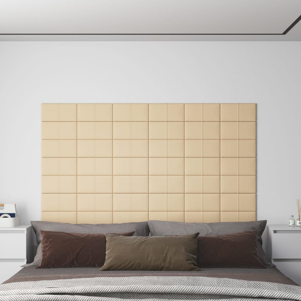 vidaXL Stenski paneli 12 kosov krem 30x15 cm blago 0,54 m²