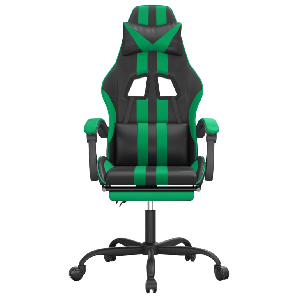 vidaXL Vrtljiv gaming stol z oporo za noge črno in zeleno um. usnje
