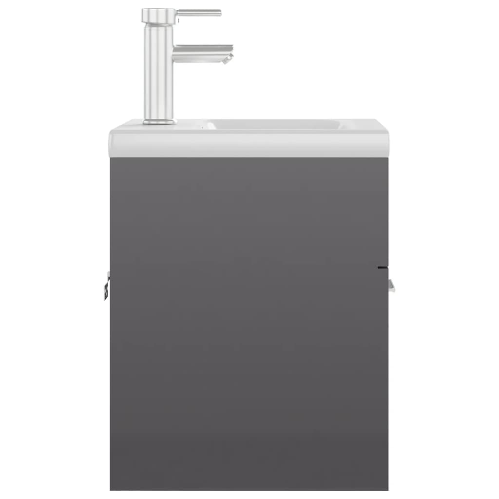 vidaXL Omarica za umivalnik z vgradnim umivalnikom visok sijaj siva