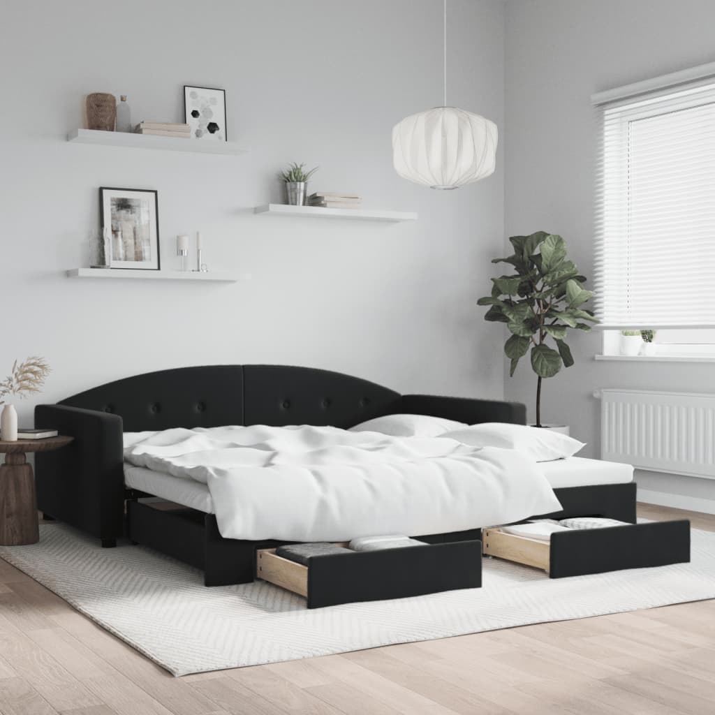 vidaXL Izvlečna dnevna postelja s predali črna 100x200 cm žamet