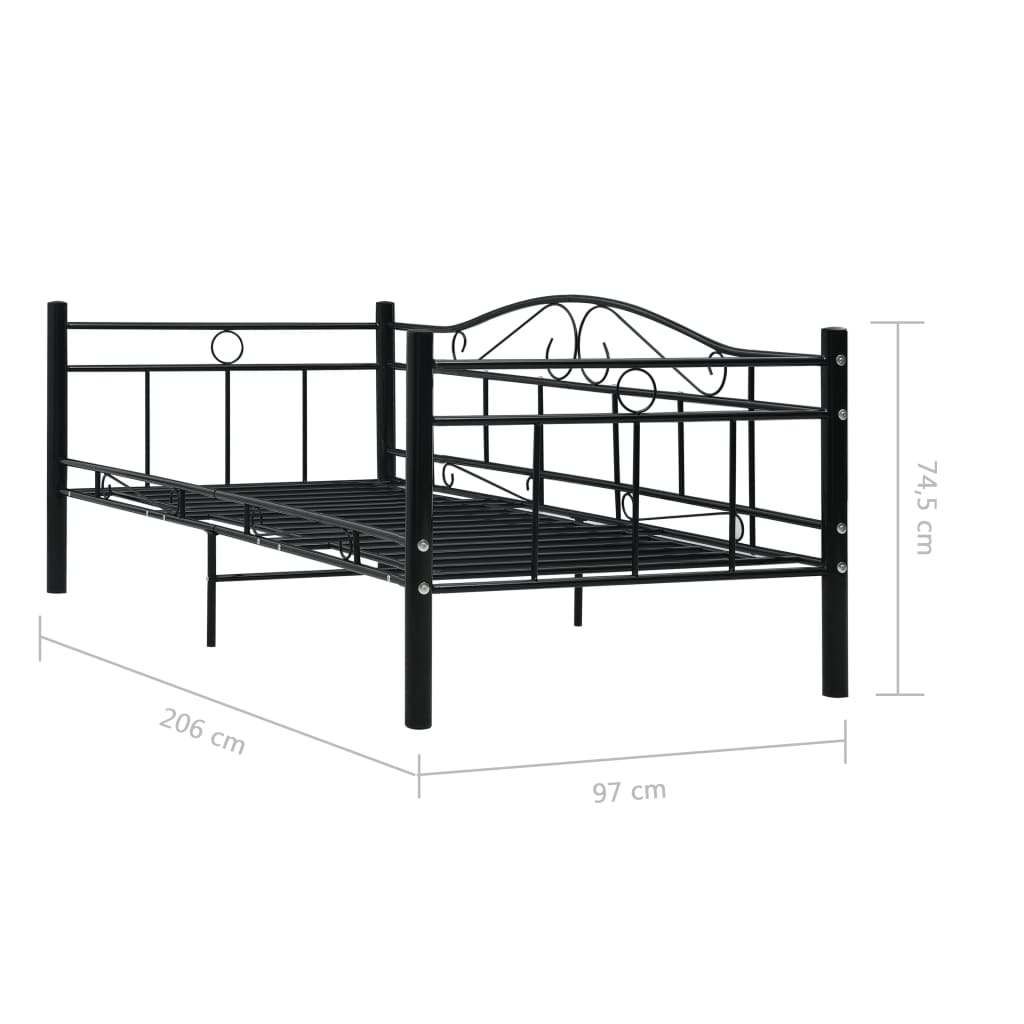 vidaXL Posteljni okvir za dnevno posteljo črn kovinski 90x200 cm