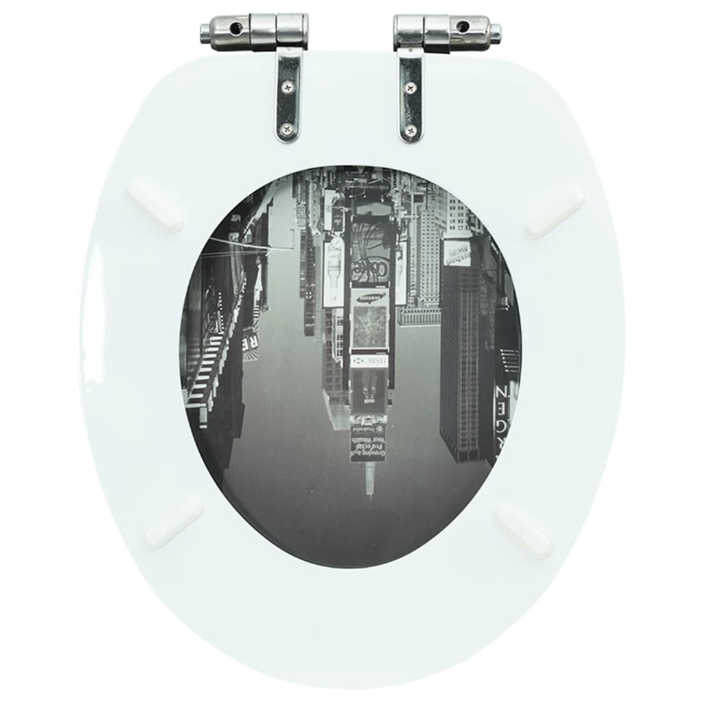 vidaXL Deska za WC školjko počasno zapiranje MDF dizajn New York