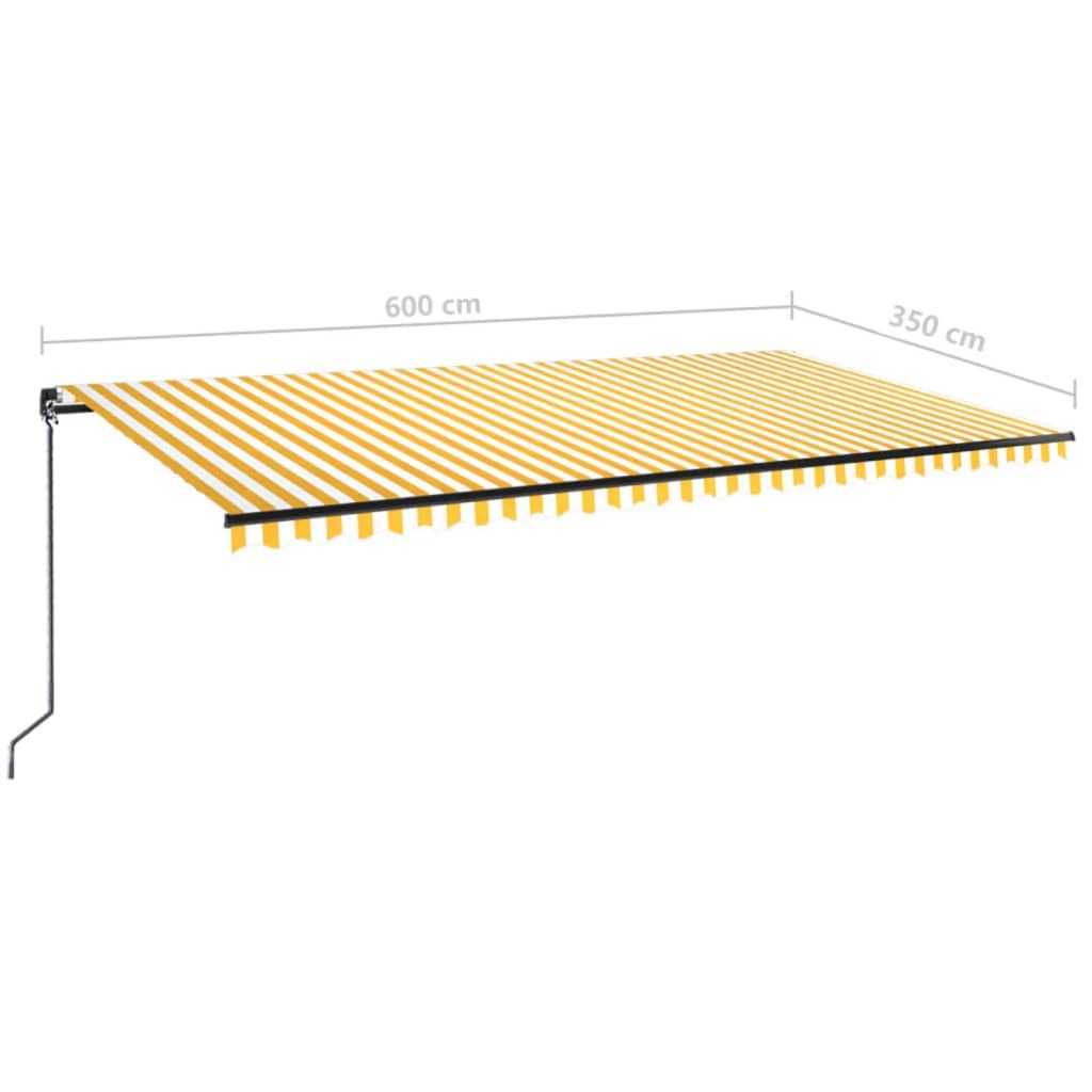vidaXL Ročno zložljiva tenda z LED lučmi 600x350 cm rumena in bela