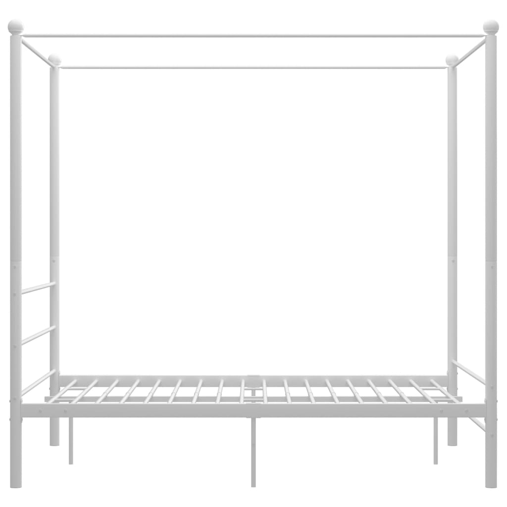 vidaXL Posteljni okvir z ogrodjem za baldahin bel kovinski 140x200 cm
