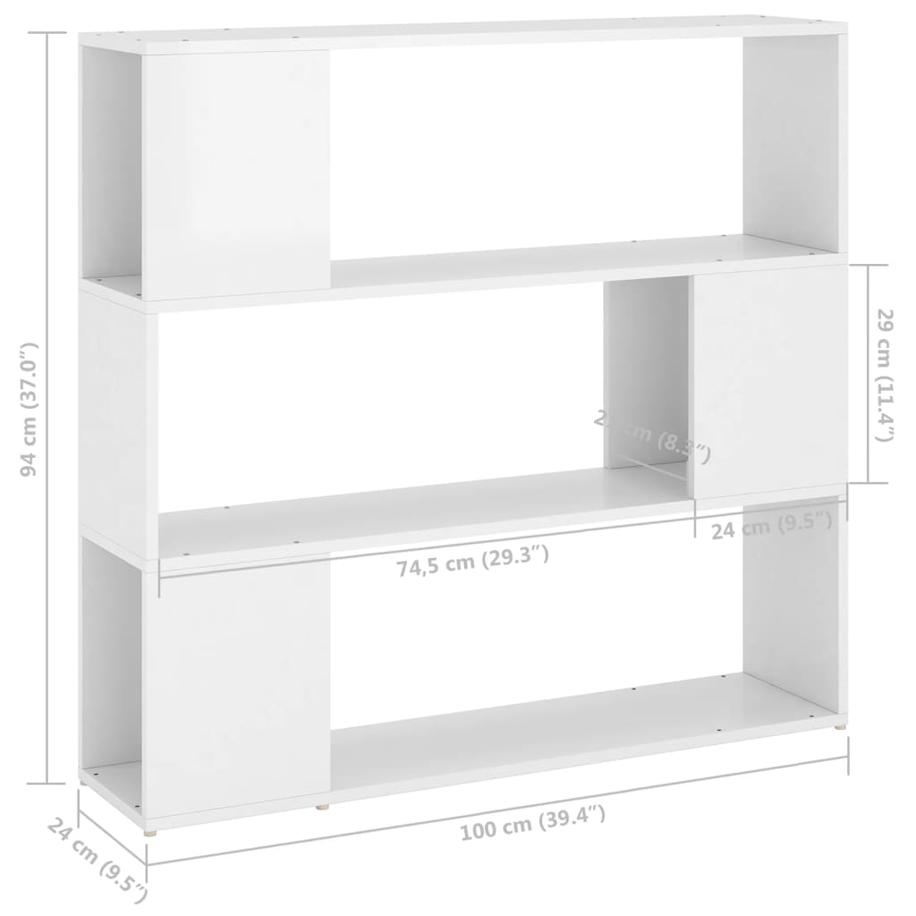 vidaXL Knjižna omara za razdelitev prostora sijaj bela 100x24x94 cm