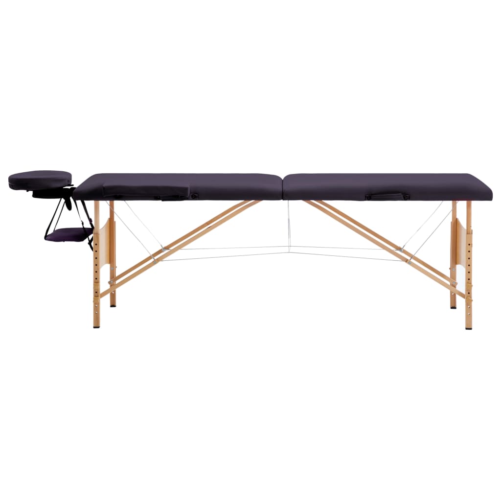vidaXL Zložljiva masažna miza 2 coni les vijolična