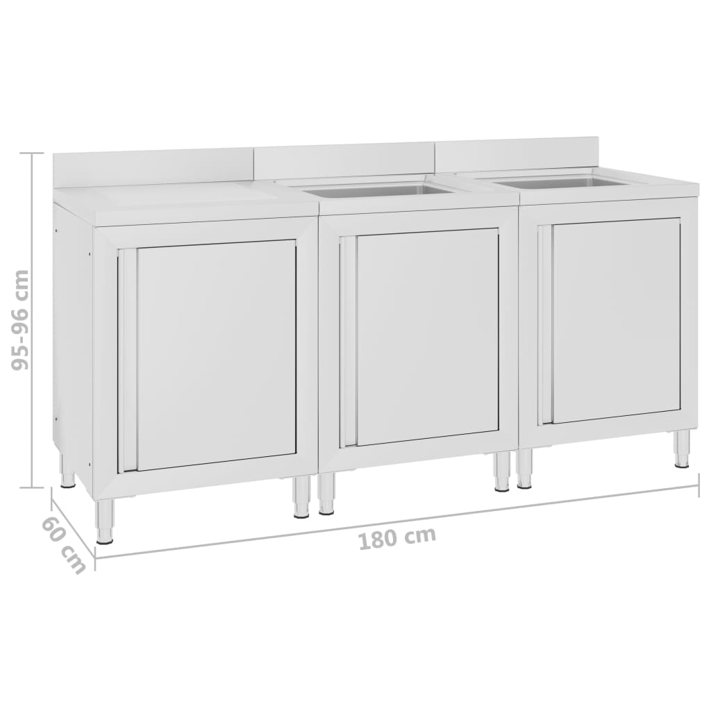 vidaXL Kuhinjska omarica za umivalnik 180x60x96 cm nerjaveče jeklo