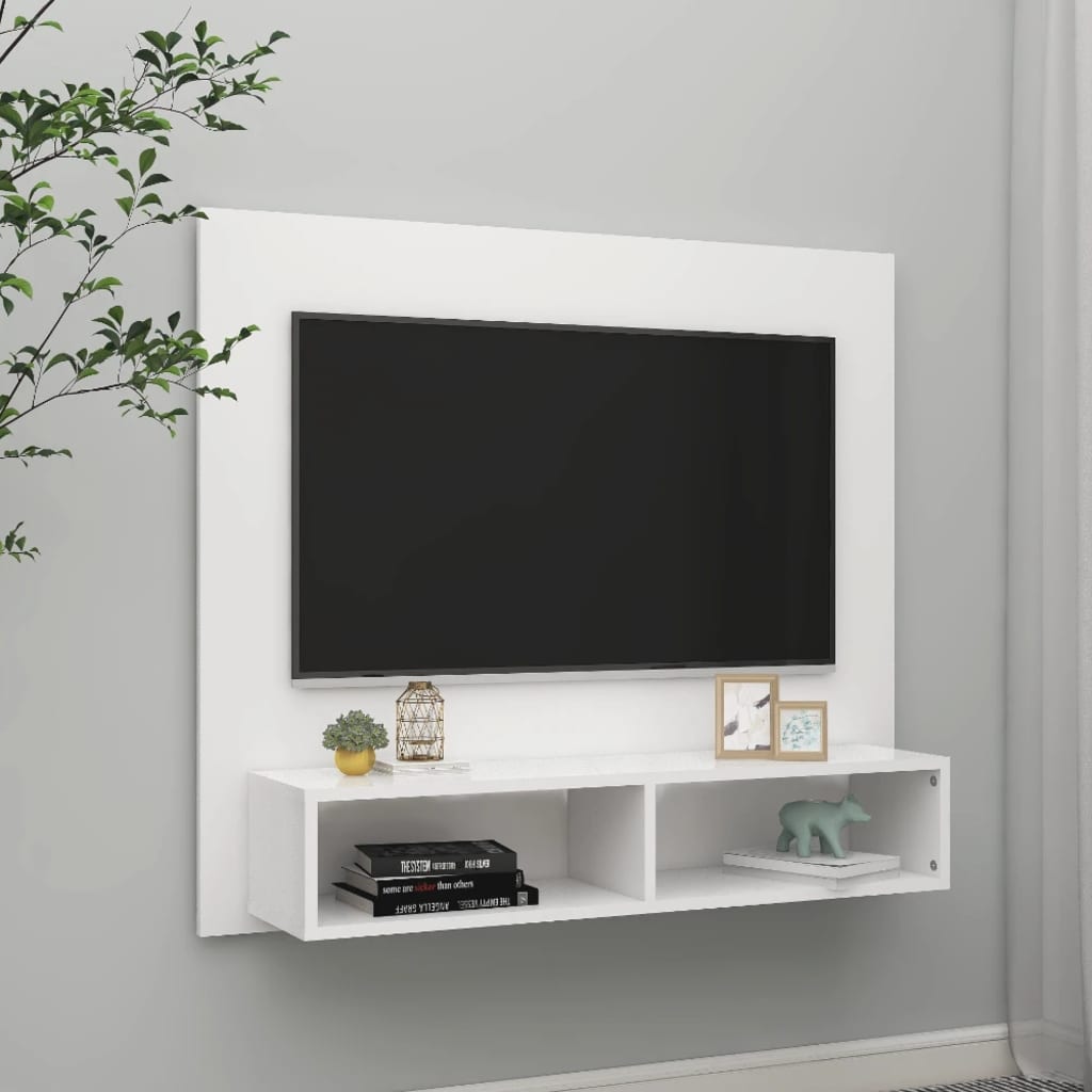 vidaXL Stenska TV omarica bela 102x23,5x90 cm iverna plošča