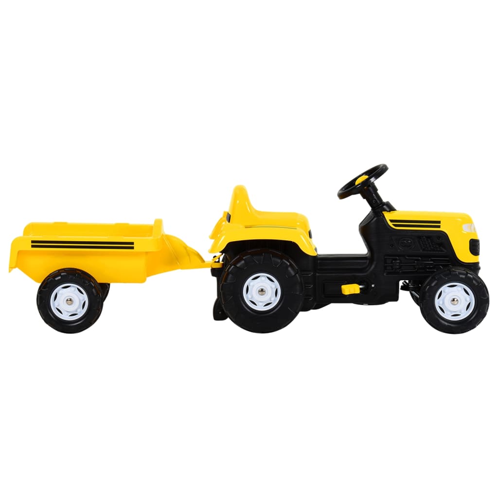 vidaXL Otroški traktor na pedale s prikolico rumen