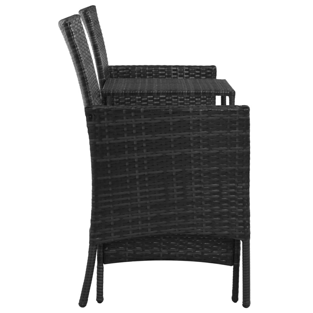 vidaXL Vrtni kavč dvosed z mizico in stolčki poli ratan črn