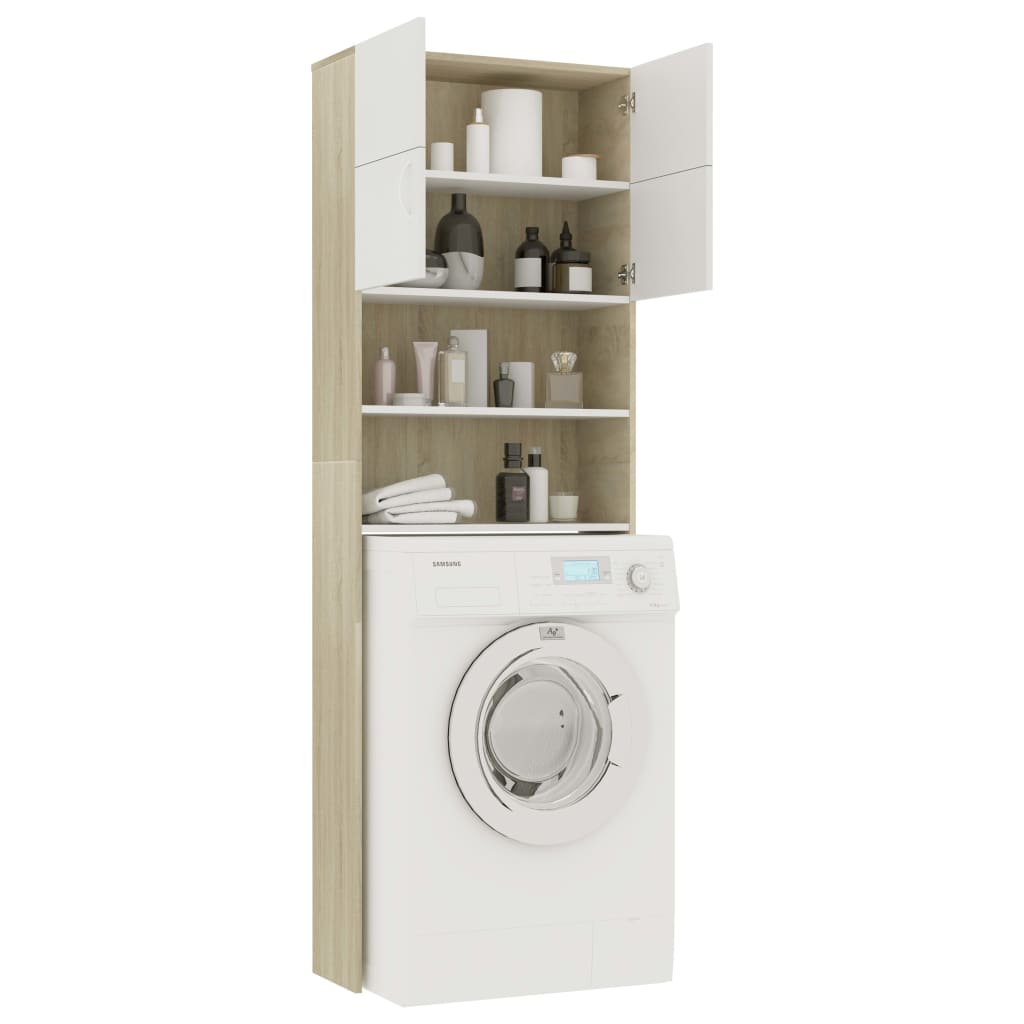 vidaXL Omara za pralni stroj bela in sonoma hrast 64,x25,5x190 cm